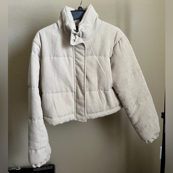 Cream Corduroy Puffer Jacket Drop Shoulder - Picture 6 of 15